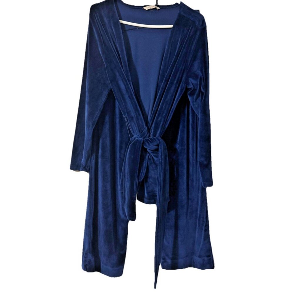 Soft Surroundings Navy Blue Velour Lounge Pants Long Sleeve Cardigan Size Large